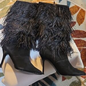 Colin Stuart Black Feathered Heeled Boots